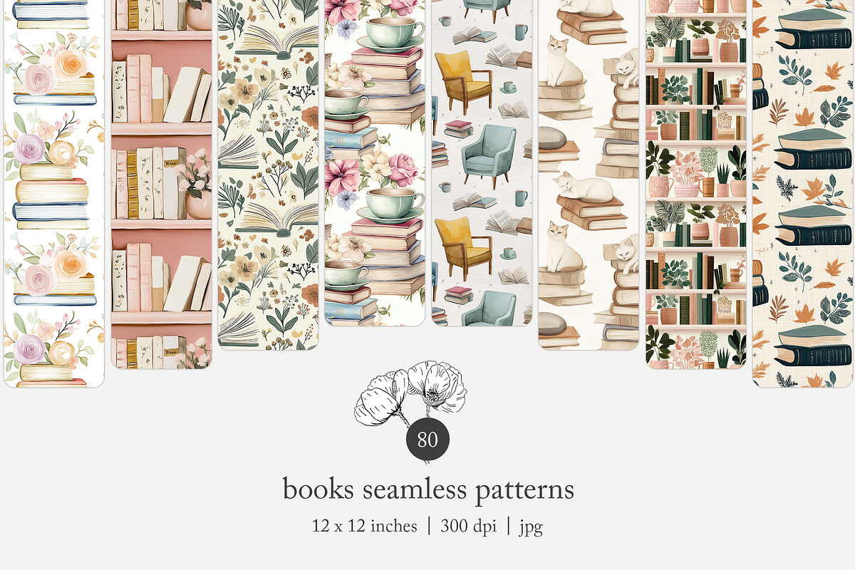 80 books seamless pattern, a Pattern Graphic by Poppy Lane Studio (Photo 1 of 11)