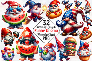 4th Of July Cute Funny Gnome Clipart, a Seasonal Illustration by RobertsArt