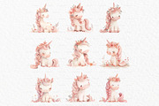 Pink unicorn watercolor clipart PNG, an Animal Illustration by MyLittleMeow (Thumbnail 3 of 5)
