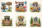 Spring Raccoon Wooden Signs Clipart, a Seasonal Illustration by DreamArtGraphic (Thumbnail 2 of 5)