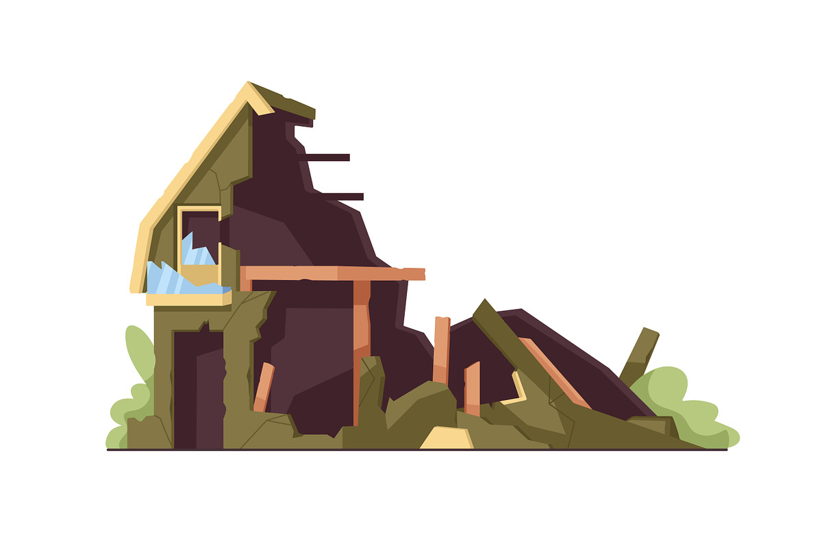 Broken ruined house buildings set, an Object Illustration by Good Studio (Photo 7 of 14)