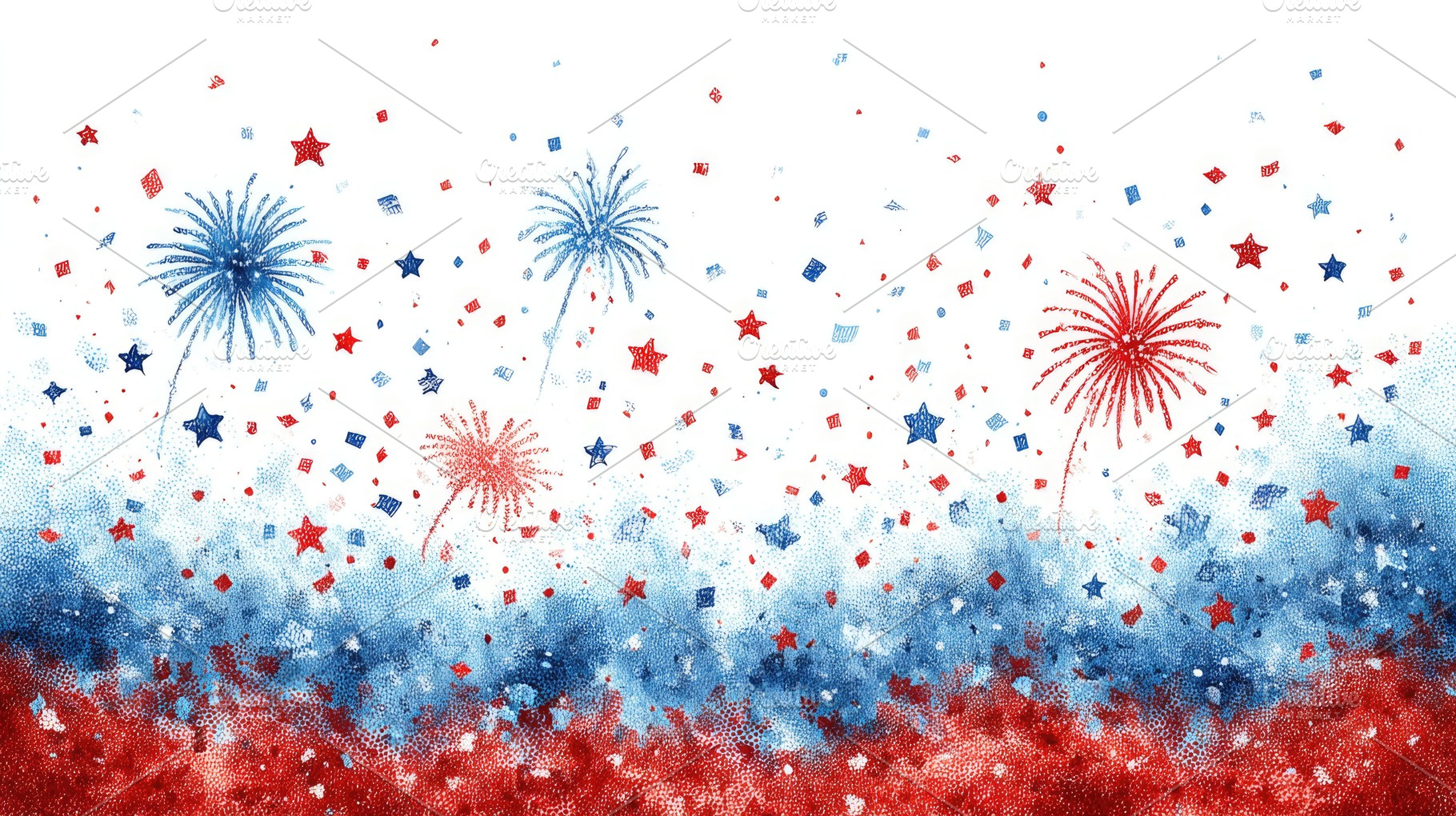 Fourth of July fireworks border with red white and blue confetti, a Holiday Photo by José Manuel Gelpi