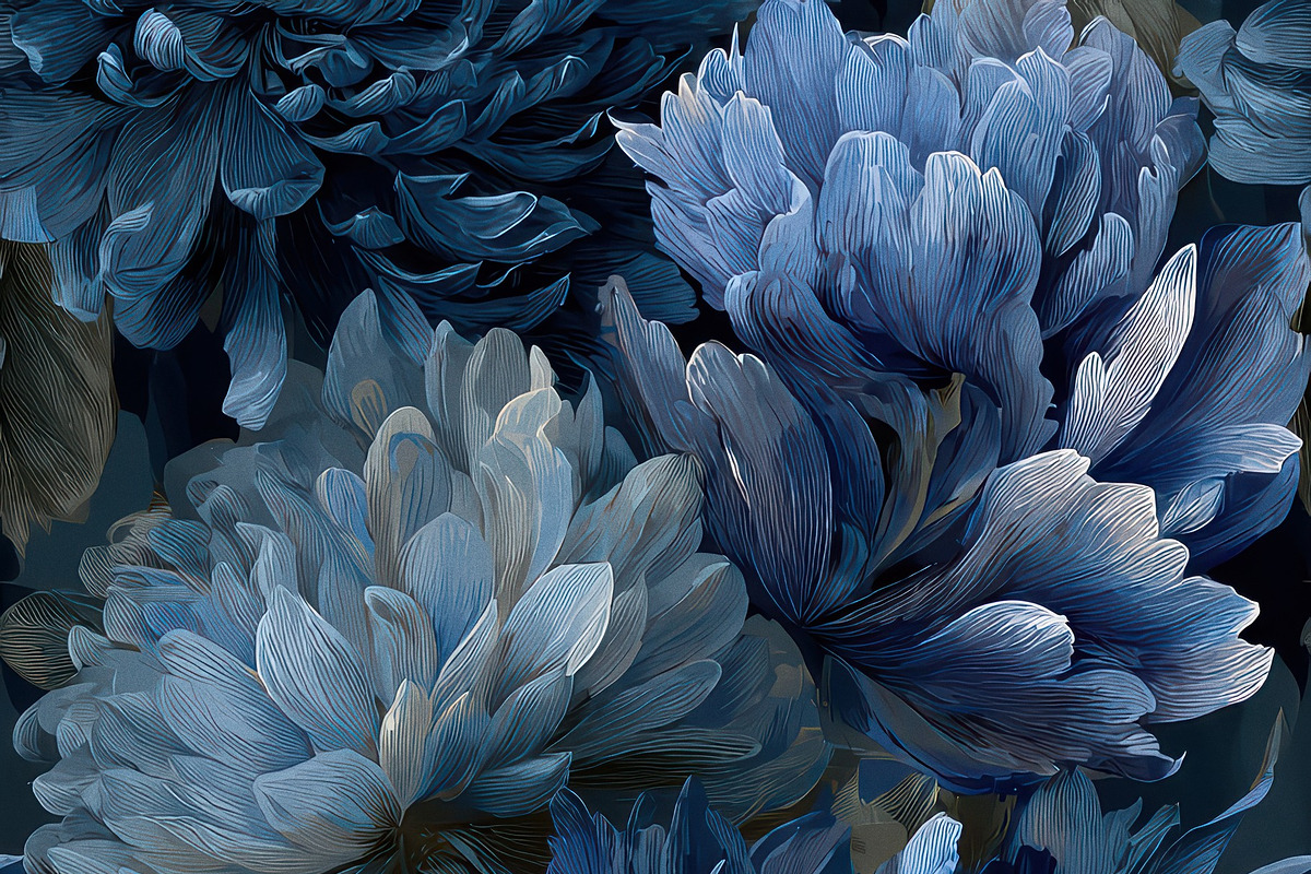 Elegant Blue Floral Seamless Pattern, a Decorative Illustration by Virgo Studio