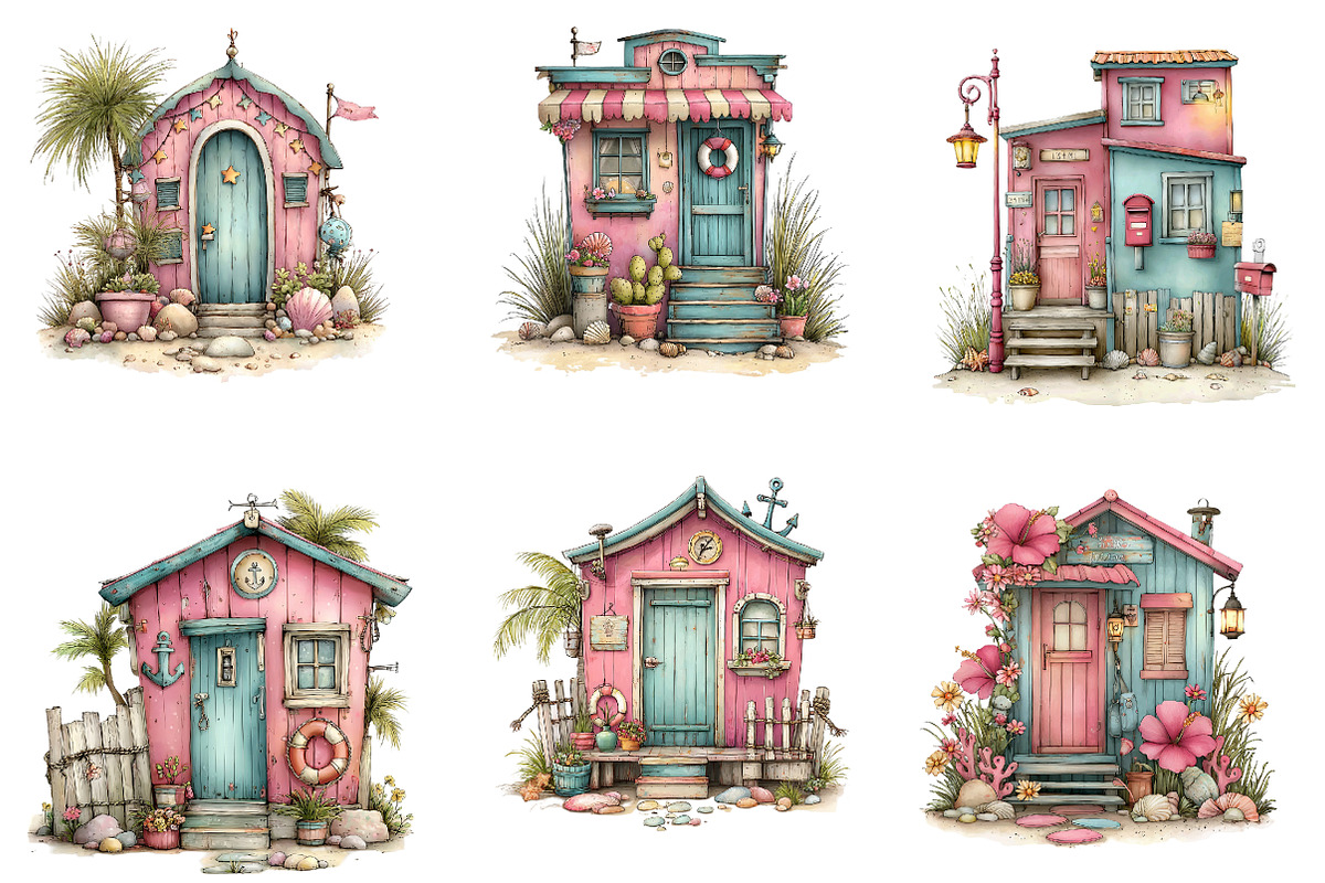Whimsical Summer Beach Hut Clipart, an Illustration by CreationArt (Photo 3 of 7)