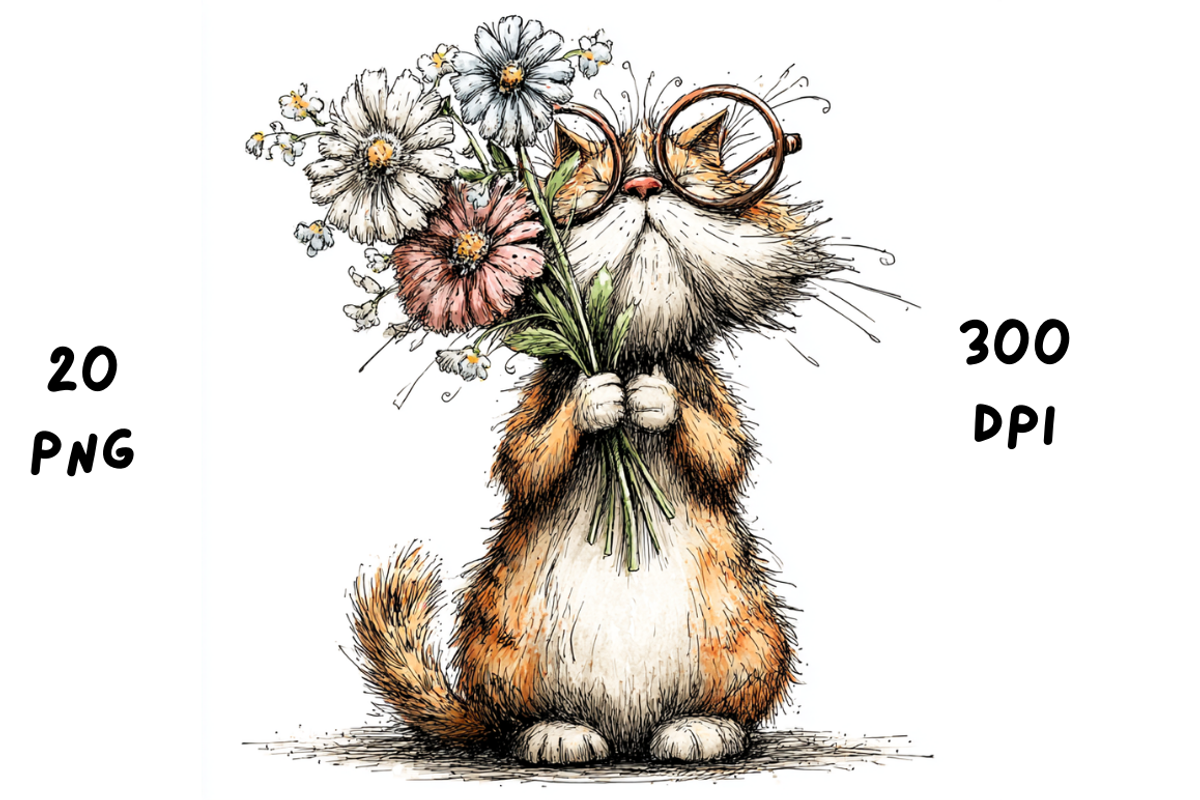 Whimsical Floral Cat Clipart, an Animal Illustration by GiraffeCreative (Photo 16 of 20)