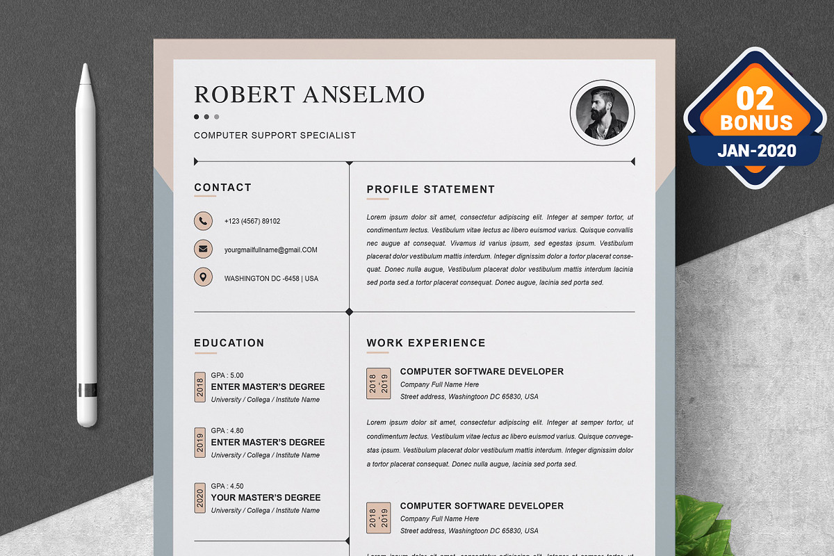 Resume/CV Bundle | 200+ for $29, a Resume Template by ResumeInventor (Photo 93 of 207)