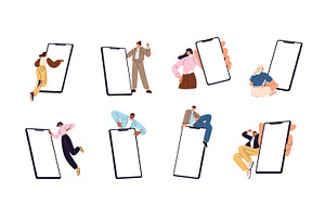 Tiny people show big smartphones set, a Person Illustration by PaperTrident