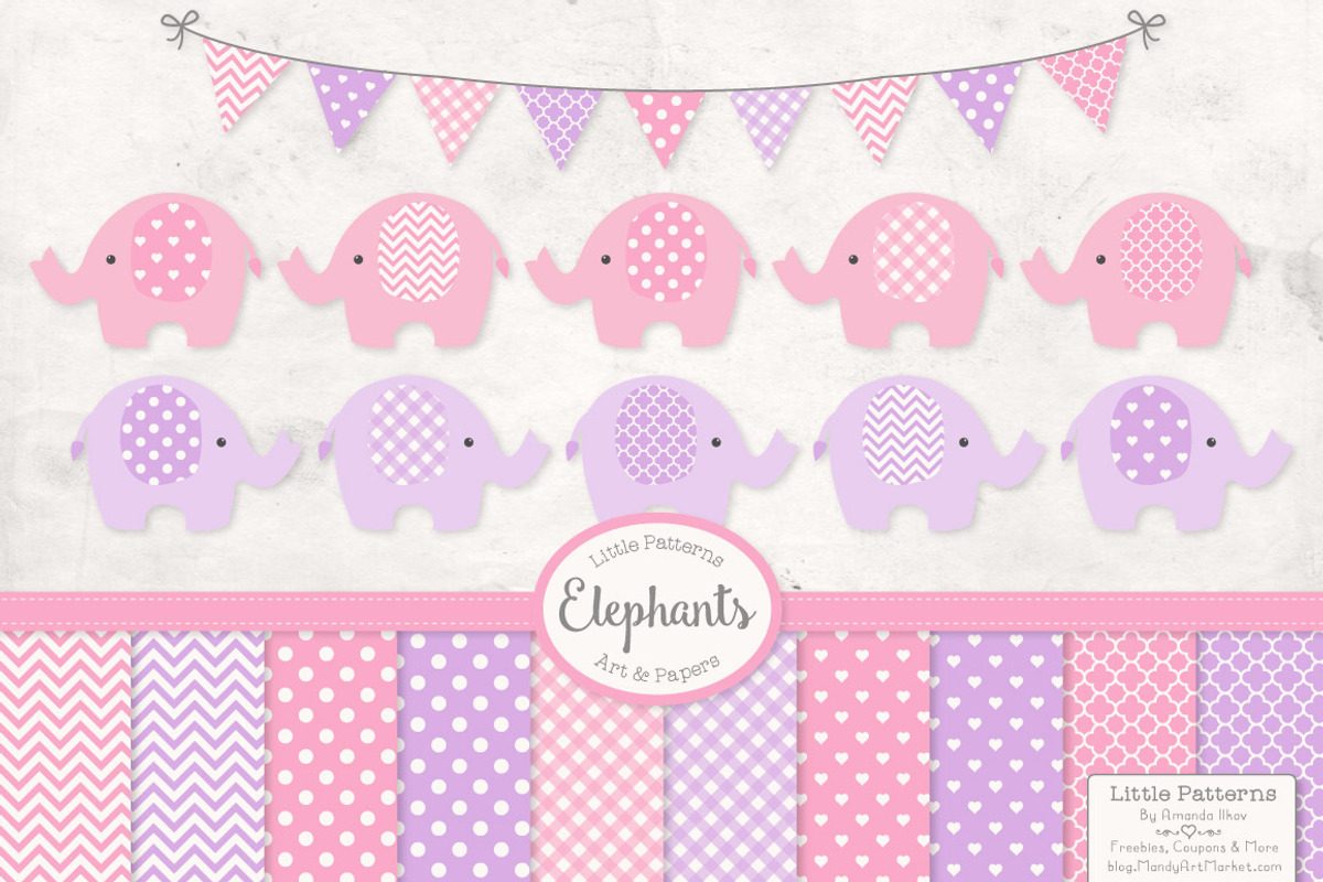 Pink and Purple Elephants & Papers, an Illustration by Amanda Ilkov (Photo 1 of 3)