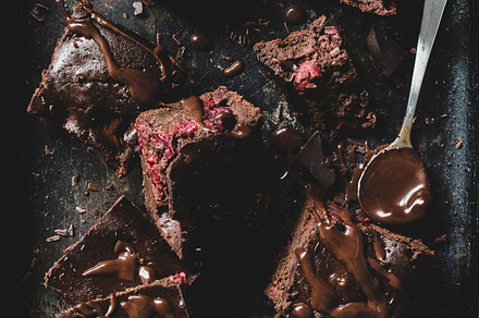 Chocolate brownies on dark background, a Food & Drink Photo by The baking man