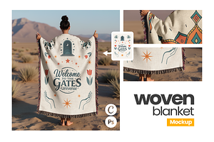 Woven Blanket Mockup Held-Up, a Mockup by Mockups Studio