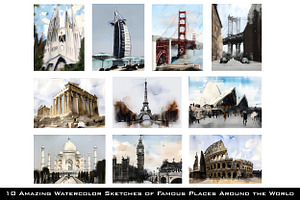 World famous places collection, an Illustration by SketchArtStudio
