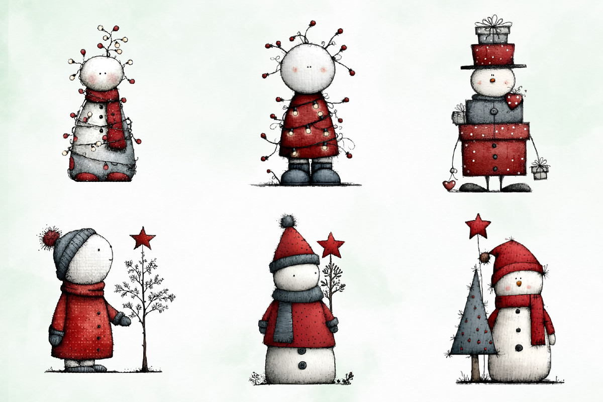 Whimsical Quirky Snowman Clipart, an Illustration by Creative Art (Photo 5 of 13)