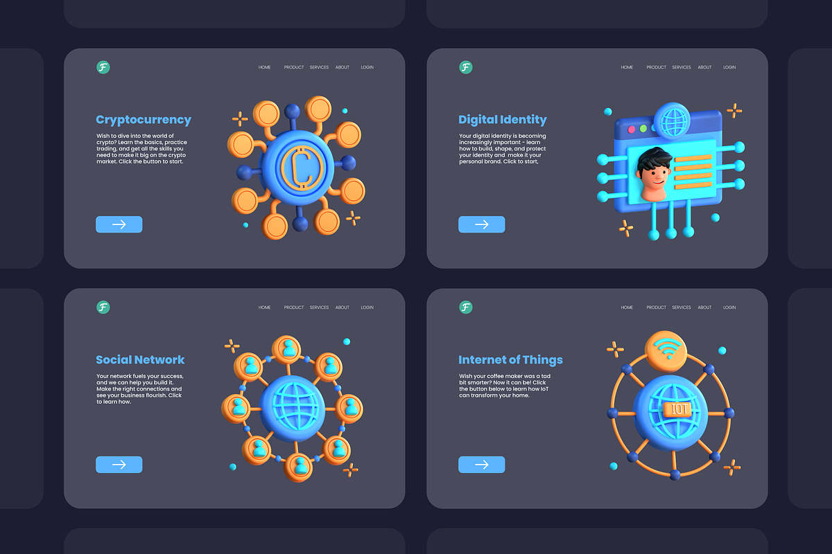 3D Web 3.0 Illustrations, an Object 3D Model by Flat Icons (Photo 6 of 8)