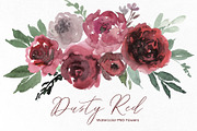 Watercolor Dusty Red Flowers, a Decorative Illustration by GraphicsDish (Thumbnail 1 of 3)