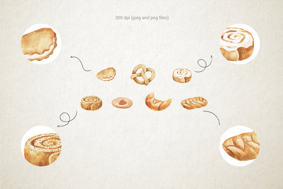Watercolor pastry for bakery, a Food Illustration by CreativeByLu (Photo 5 of 12)