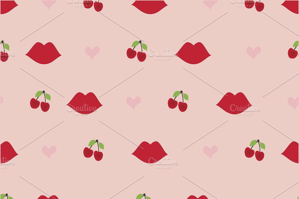 Cherry, Daisy, Lips, Seamless 10 pk, a Pattern Graphic by Amy Lynn Grover (Photo 2 of 10)