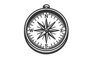 Vintage Compass engraving vector, an Object Illustration by AlexArt