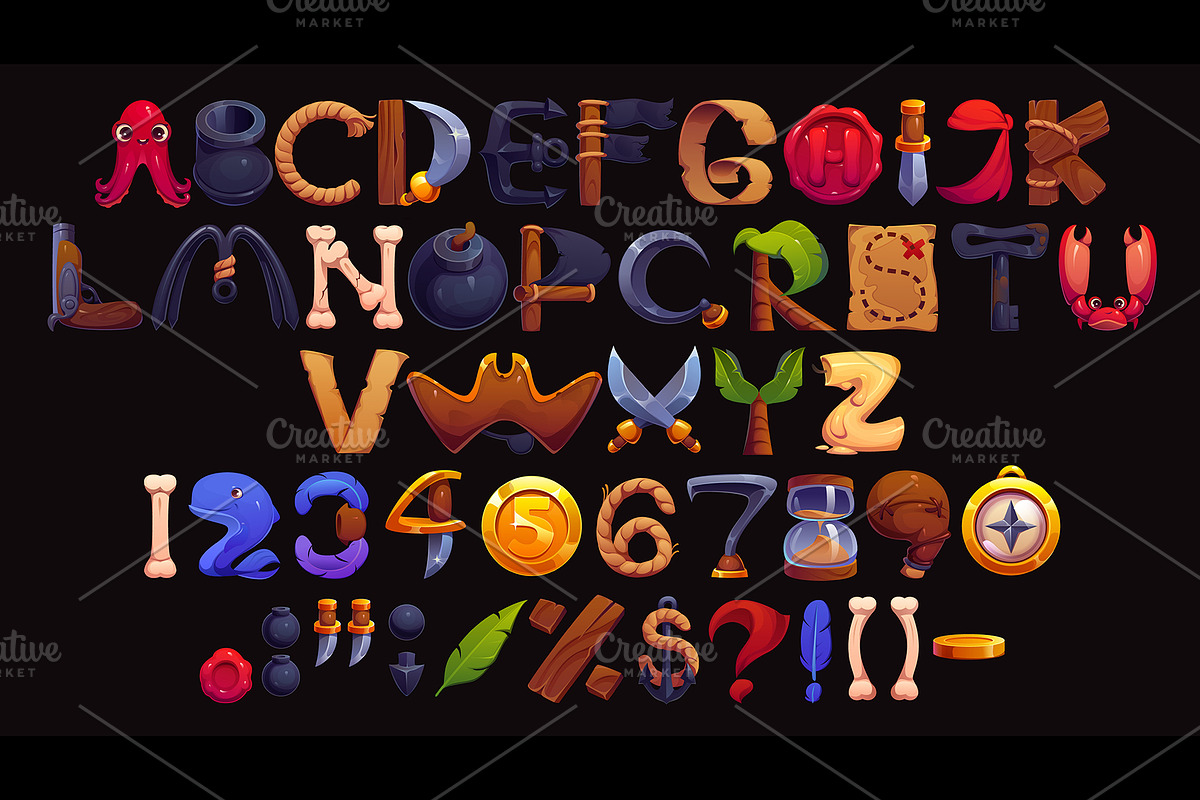 Cartoon pirate font, Caribbean, a Decorative Illustration by Vector Tradition (Photo 2 of 3)
