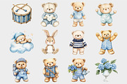 Watercolor Blue Teddy Bear Clipart, a Seasonal Illustration by Design Market (Thumbnail 4 of 5)