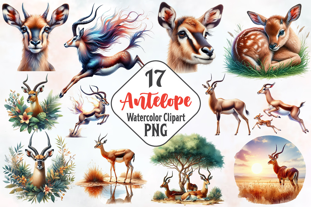 Antelope Watercolor Clipart, an Animal Illustration by RobertsArt (Photo 1 of 4)