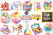 Watercolor Back To School Clipart, an Illustration by Canvas Craft (Thumbnail 1 of 4)