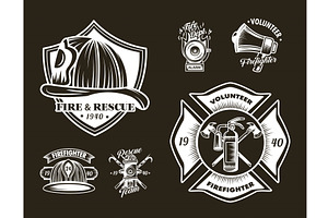 icons of firefighter badges, an Object Illustration by studiogstock