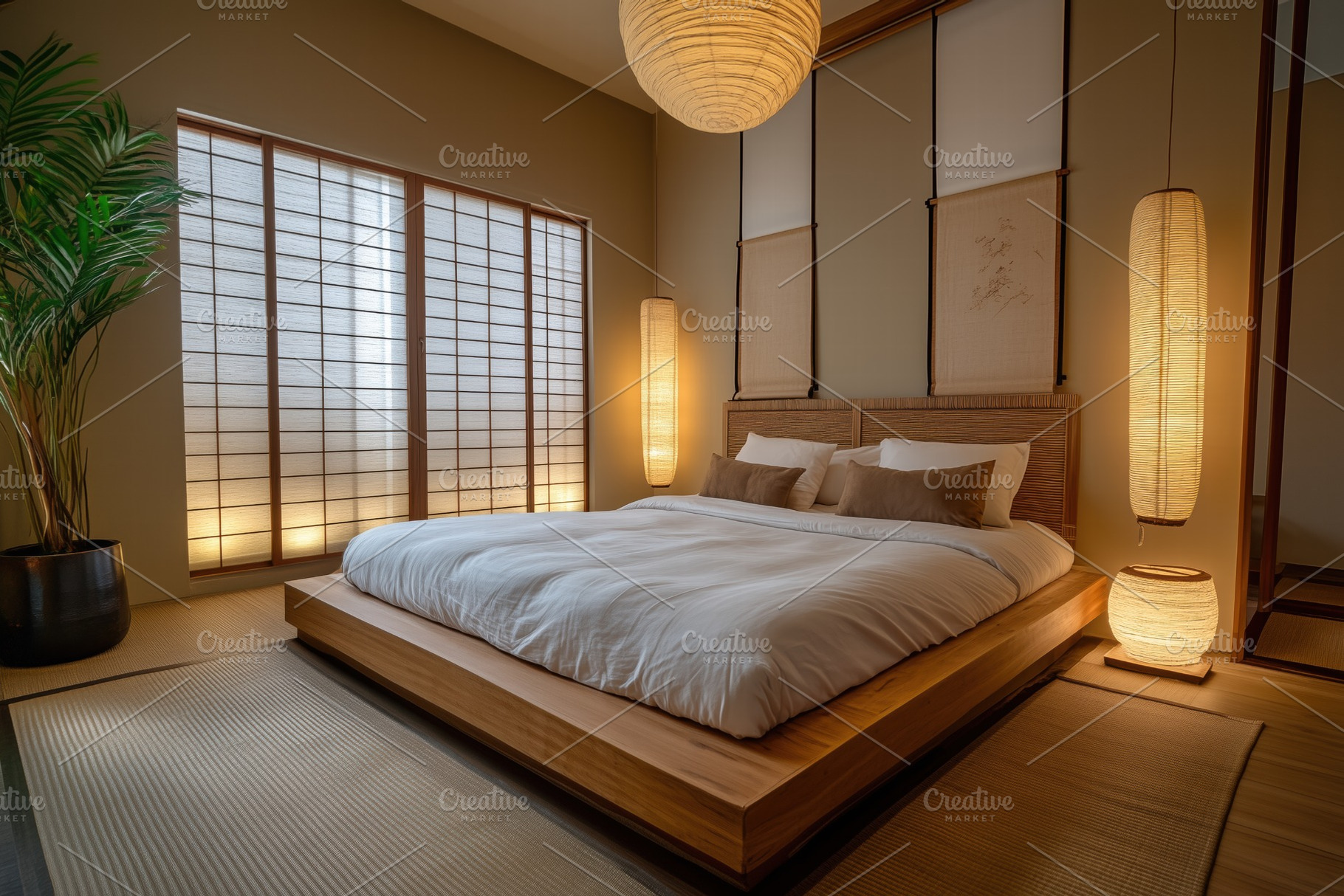 A serene and Asian Zen interior design style modern bedroom