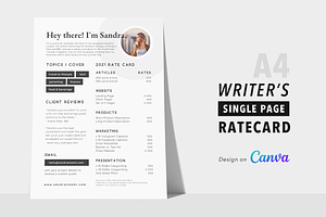 Writer's Single Page Rate Card Canva