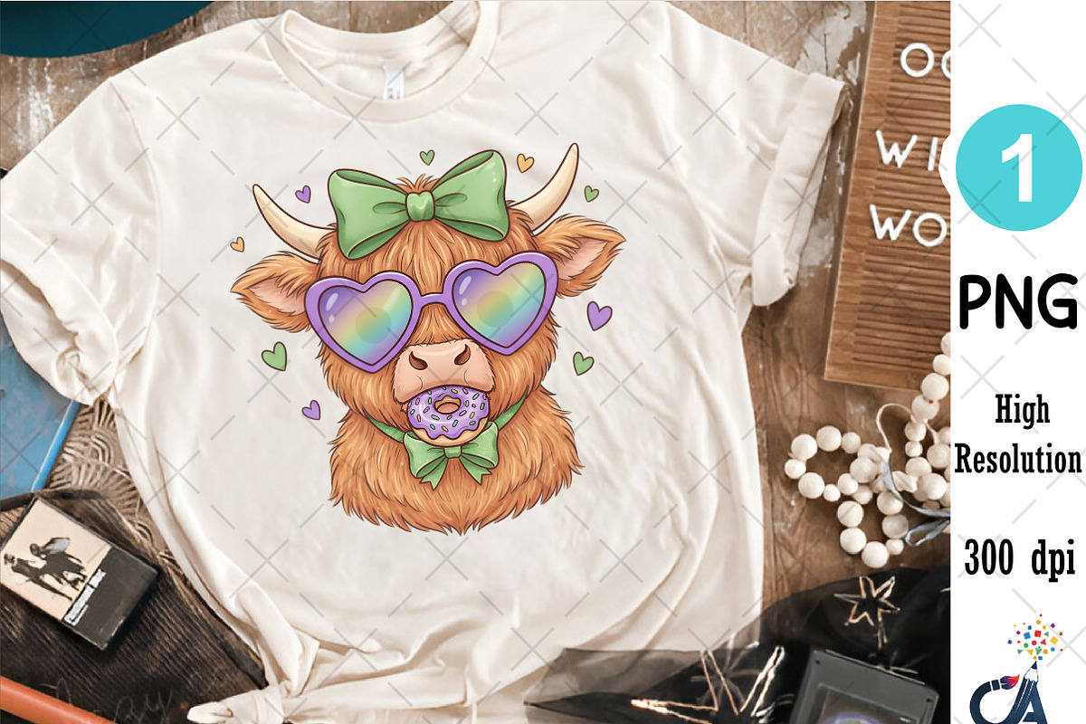 Retro Mardi Gras Highland Cow Png, an Illustration by Creative Art (Photo 3 of 6)