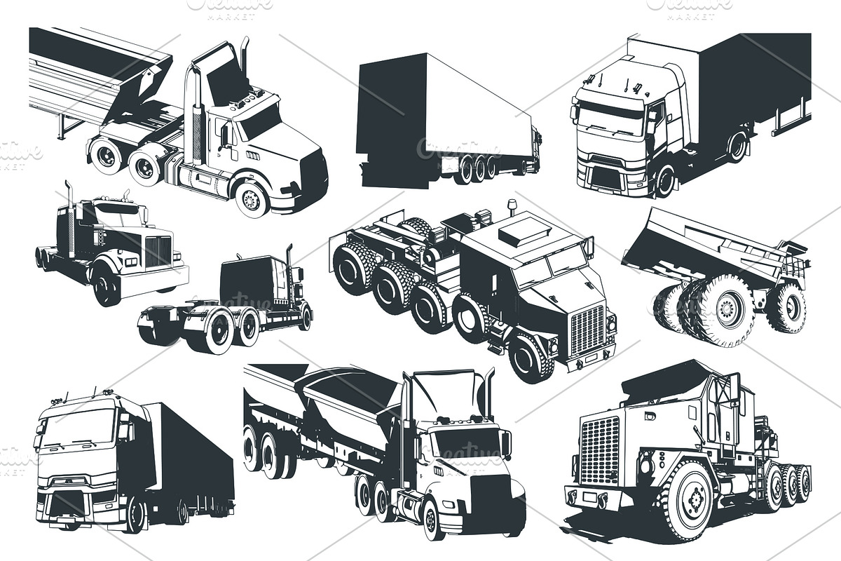 Large Trucks and Trailers Set, a Transportation Illustration by Blacklight (Photo 4 of 6)