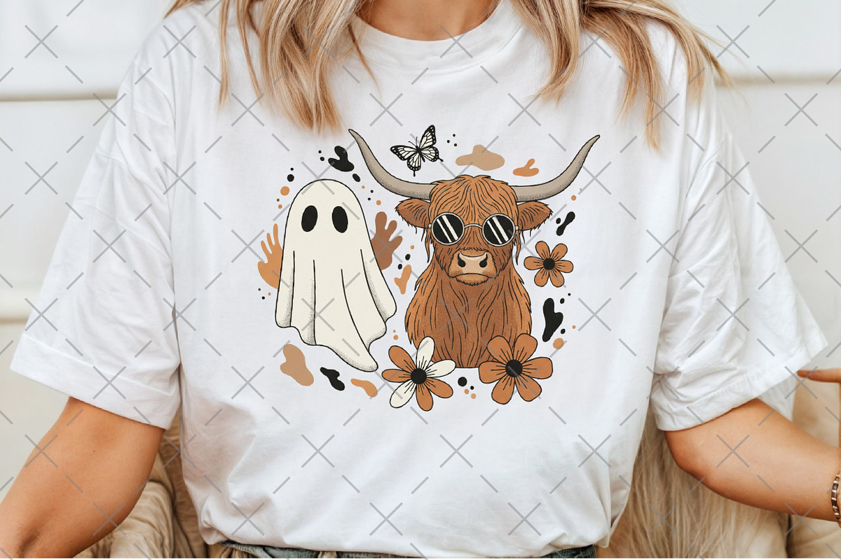 Floral Fall Highland Cow Ghost PNG, an Illustration by Craft Nest (Photo 5 of 6)