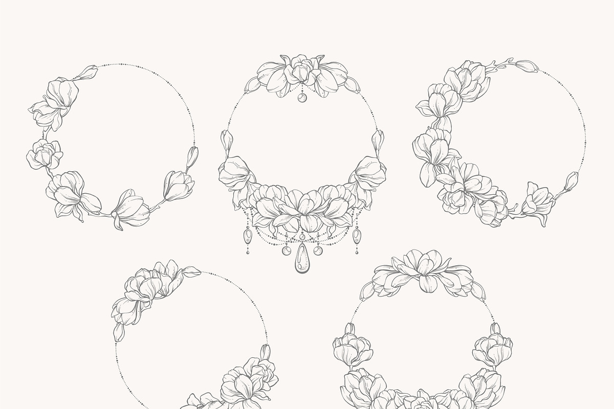 Linear Magnolia Flowers Wreath PNG, an Illustration by Color and Decor (Photo 4 of 7)