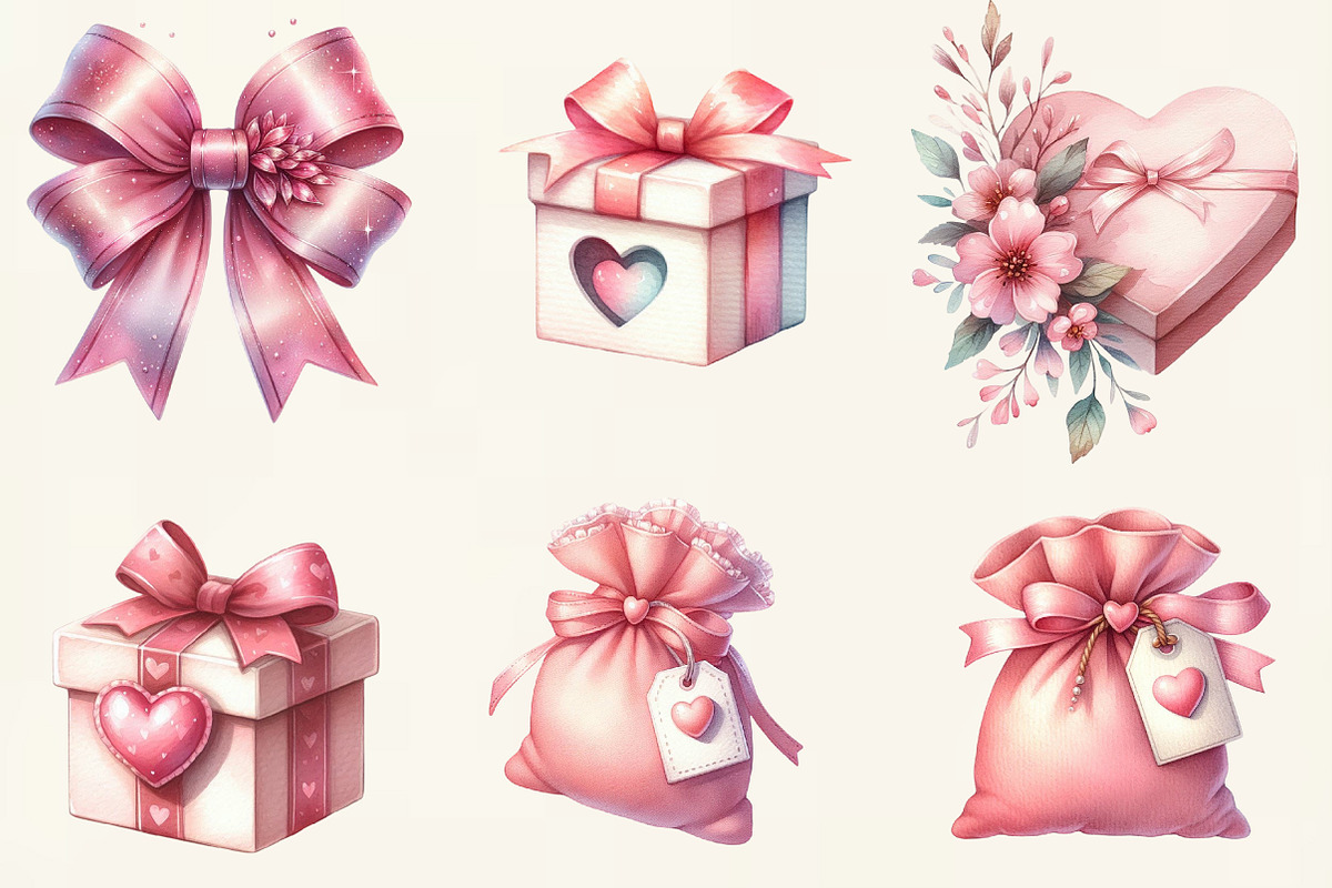 Watercolor Valentine Gift Clipart, an Illustration by DreamCafeArt (Photo 2 of 6)
