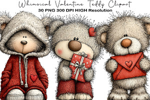 Whimsical Valentine Teddy Clipart, an Illustration by Black Bird Studio