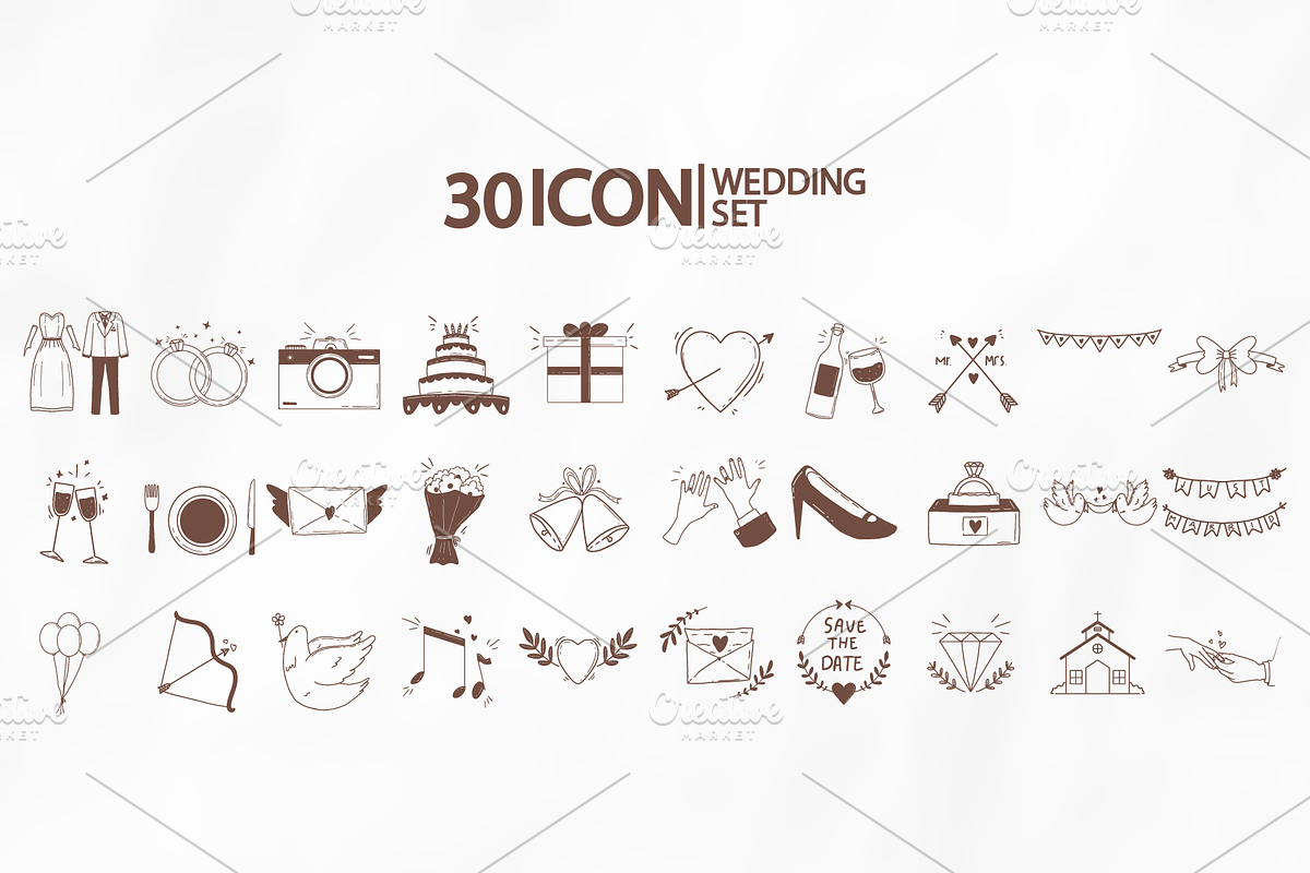 Icon wedding set, an Outline Icon by Artive.Element