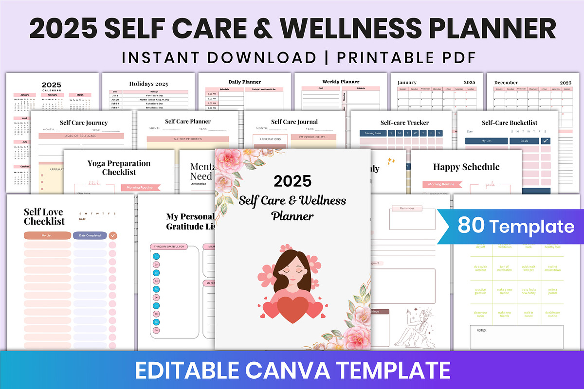 2025 Self Care & Wellness Planner, a Stationery Template by Shumaya (Photo 1 of 7)