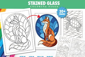 Stained Glass Coloring Pages, a Decorative Illustration by Ink Gallery