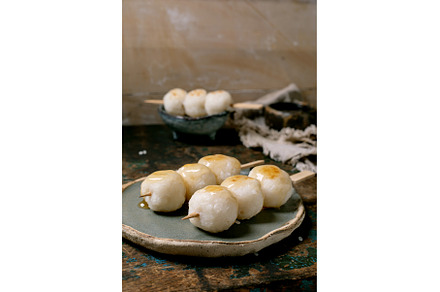 Japanese Dango Dumplings on Wooden