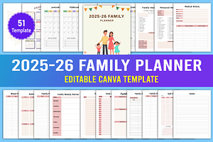 2025-26 Family Planner Canva, a Stationery Template by Designmela01