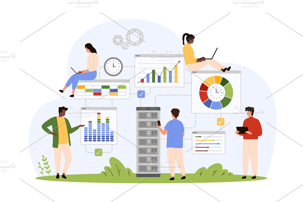 Data storage system, platform with, a Technology Illustration by Flashvector