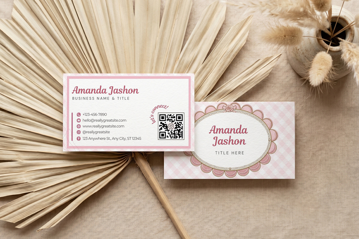Vintage Pink Business Card Canva, a Business Card Template by Arslan (Photo 2 of 6)