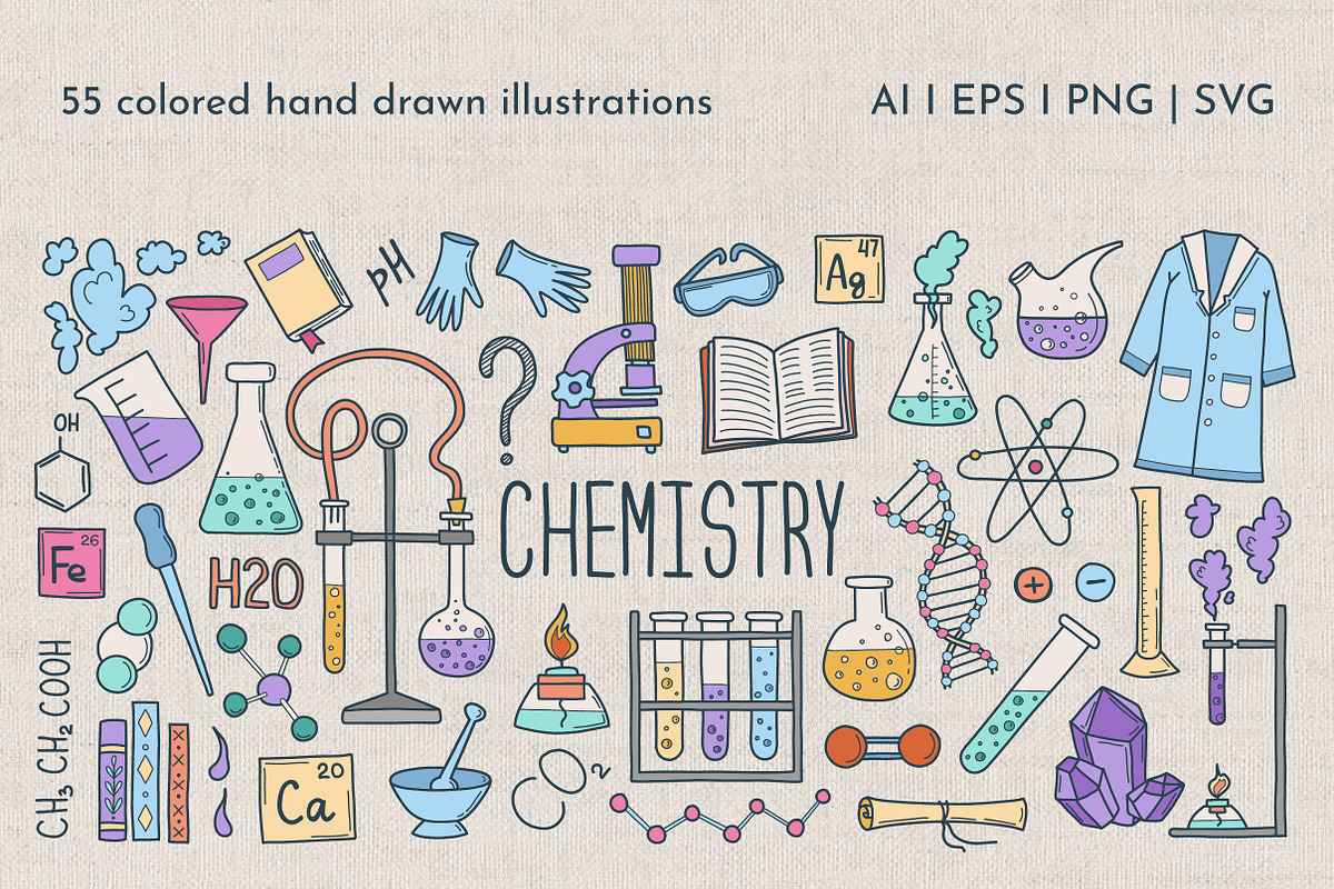 Chemistry Hand drawn Doodle Set, an Education Illustration by KathrineWatercolor (Photo 2 of 6)
