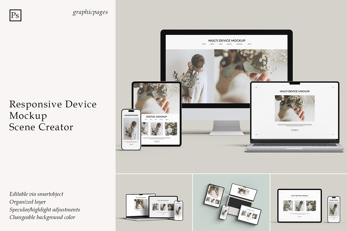 Multi Device Mockup - Scene Creator, a Wearable Device Mockup by graphicpages (Photo 1 of 14)