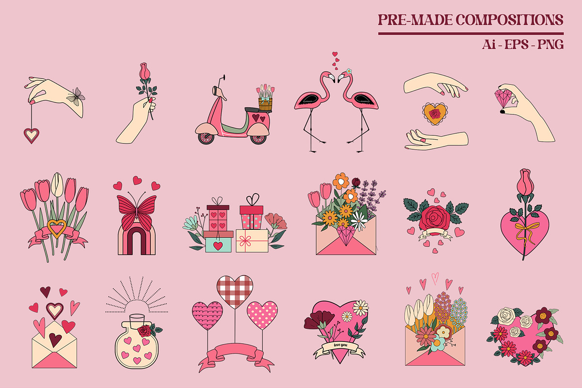 Vintage Valentine's Day. Retro 70s., an Object Graphic by Sofico (Photo 6 of 16)