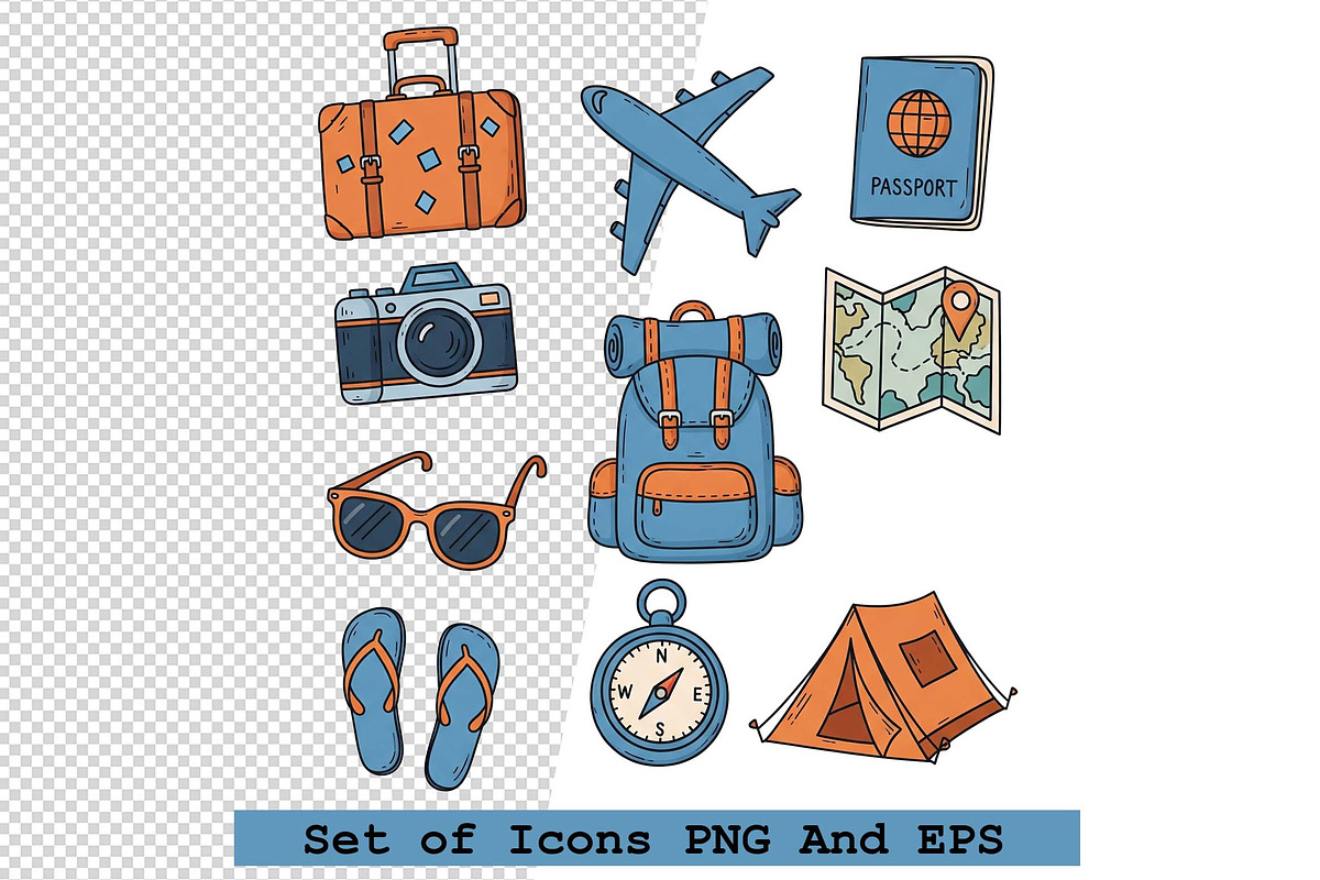 Set of  travel icons in hand drawn, an Icon by one-touch