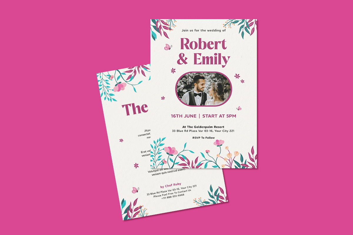 Simply Floral Wedding Invitation, an Invitation Template by iDoodle Studio (Photo 3 of 4)