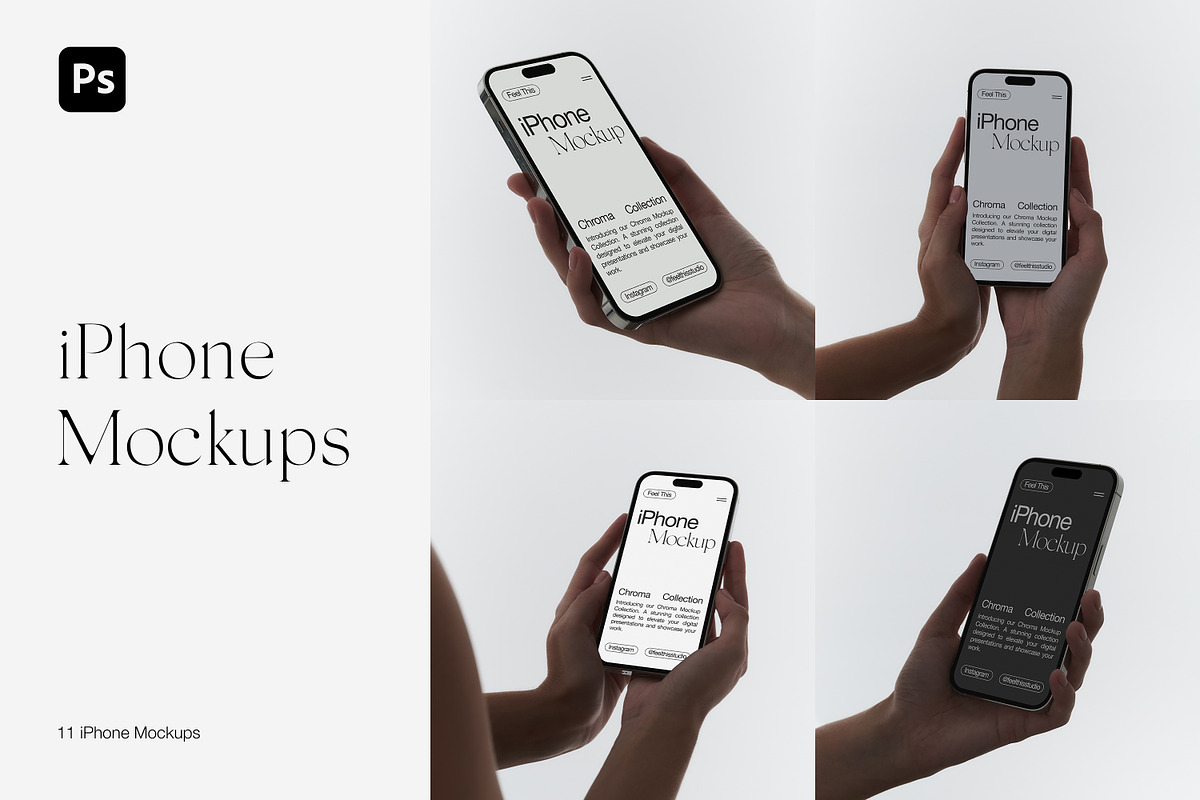 iPhone 14 Pro in Hand Mockups, an iPhone Mockup by Feel This (Photo 1 of 8)