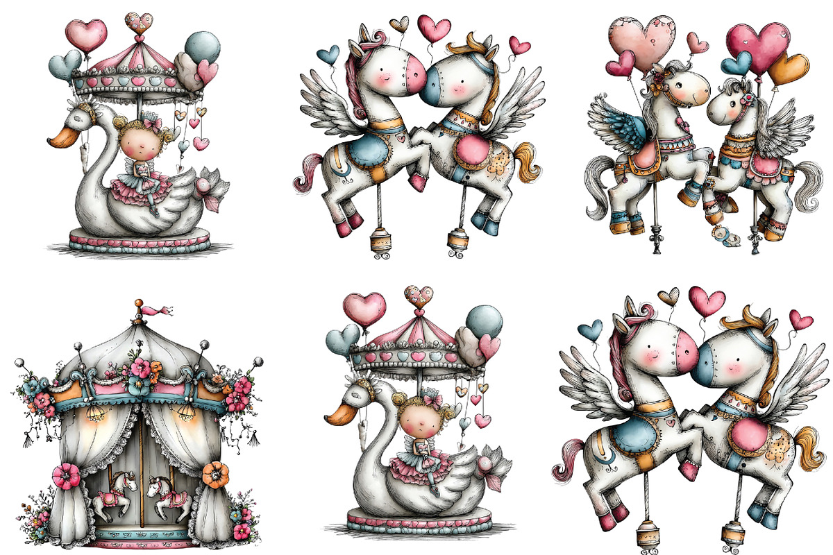 Cupid’s Carousel Whimsical Clipart, an Illustration by CraftArtStudio (Photo 3 of 6)