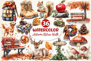 Autumn Nature Walk Clipart, an Illustration by Dream Creation