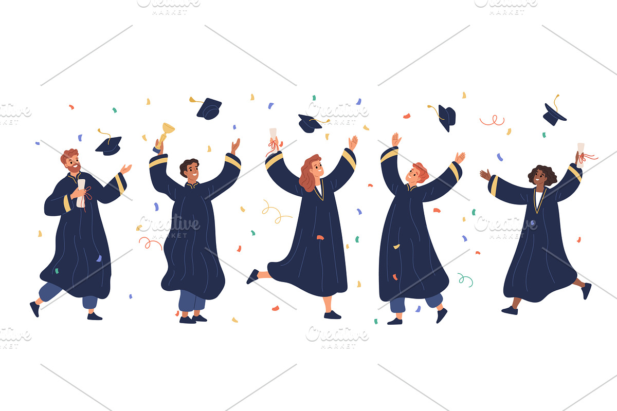 Tossing caps in air. Celebrating, a Person Illustration by YummyBuum